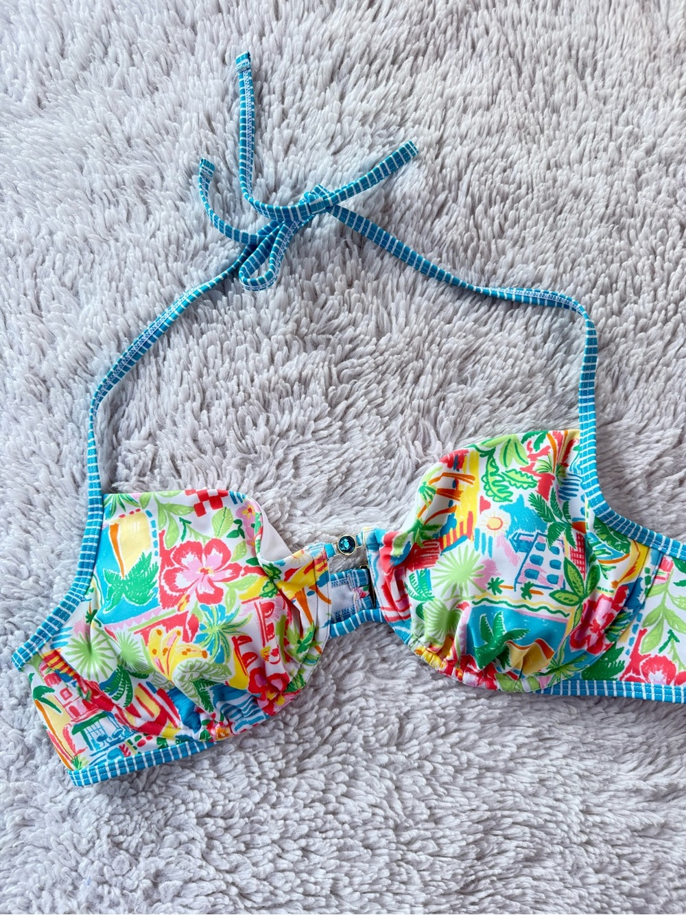 Women’s Tropical Print Bikini Top - Blue Trim
